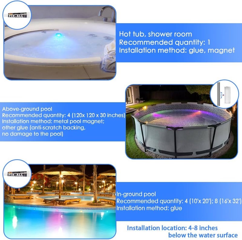 HL Pool Lights with Remote,Submersible LED Light with Spotlight,RGB Rechargeable Floating Light,Waterproof Underwater lamp for Above Ground Inground Swimming Pool,Hot Tubs,Ponds,Fountain Decor 2 Pack - Image 5